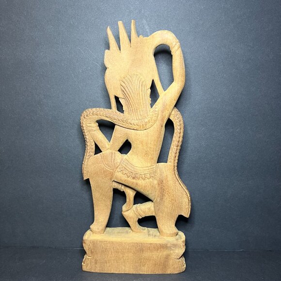 VTG Hand Carved Wooden Khmer Cambodian Aspara Dancer Goddess Statue Figure 10.5" - Picture 5 of 7